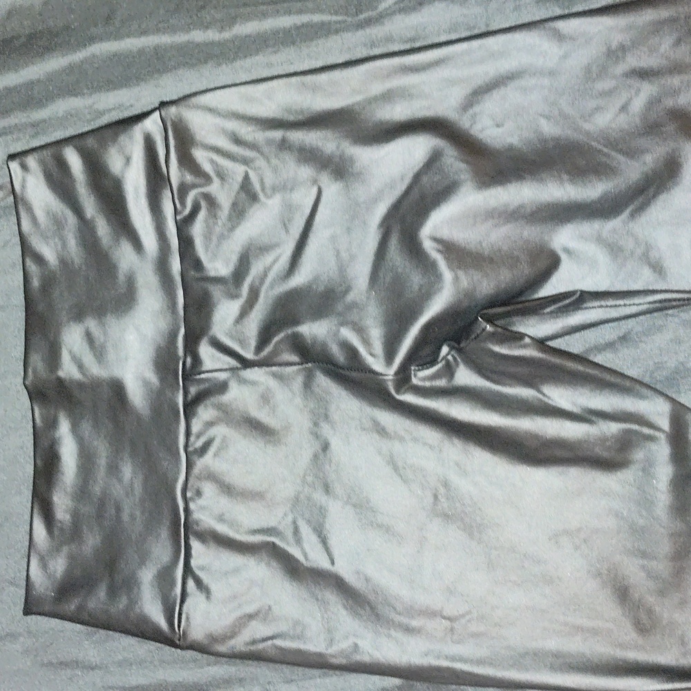 Small Black Faux Leather Stacked Pants